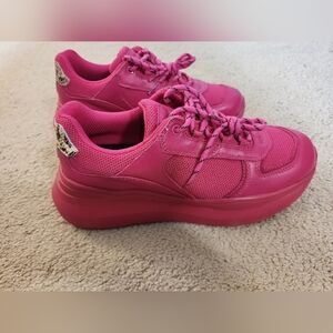 Rebecca Minkoff Women's Barbie Pink Leather Animal Print Lace-up Sneakers Size 9